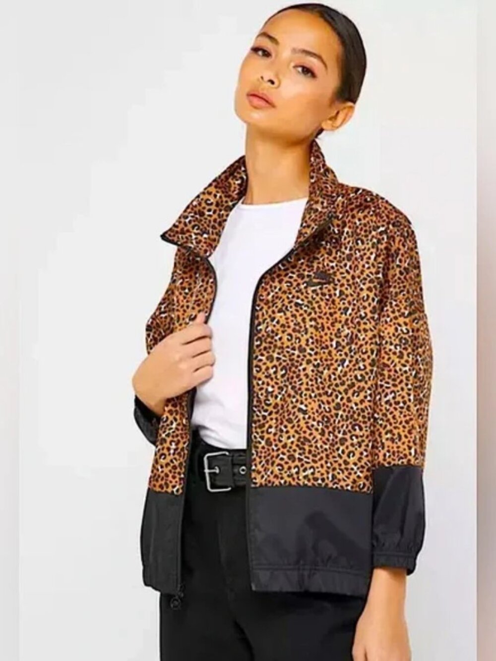 Nike Leopard Print Windbreaker Jacket in Brown‎ and Black